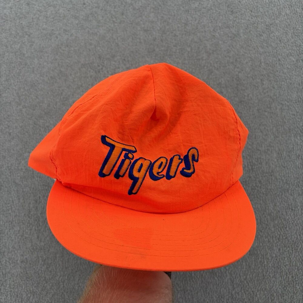 Vintage Detroit Tigers Ball Park Neon Orange Snapback Hat Cap USA MLB Script OSF